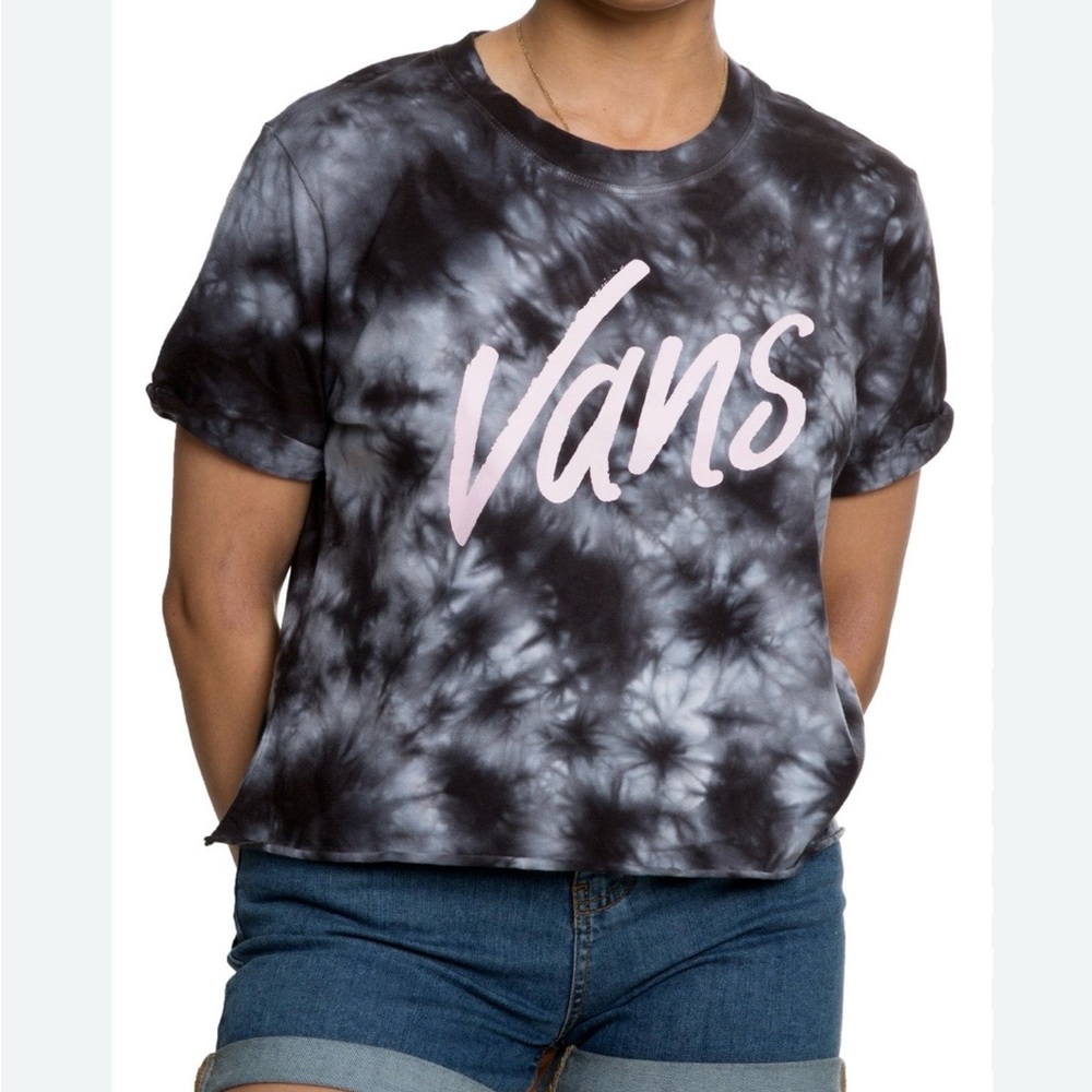 Vans Women's Black & Gray Tie-Dye Tee with Pink Logo